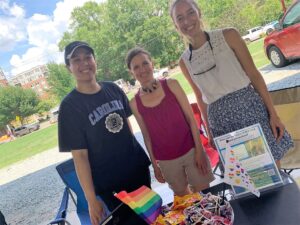 Dr. Ann Dennis and two students advertise the group's Net-Q research study at a Pride in the Park event in Durham